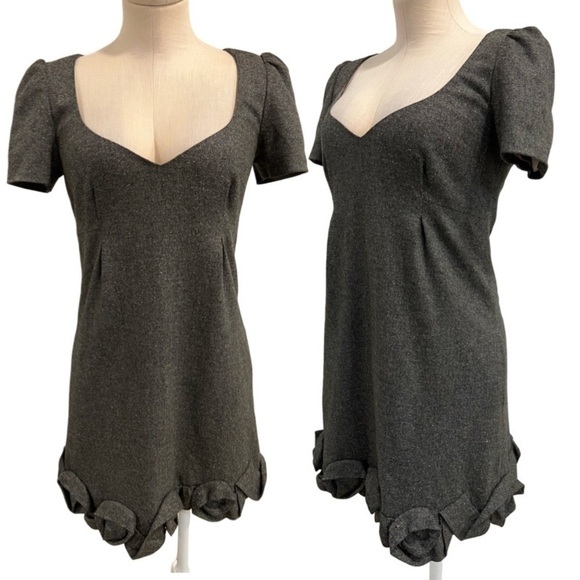 Rebecca Taylor Short Sleeve Tweed Mini Dress With Rosettes Hemline - Picture 1 of 16